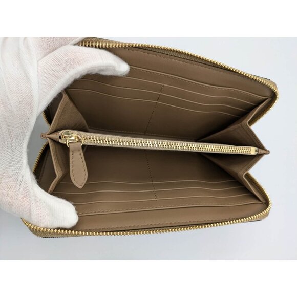 Burberry Large Check Zip Around Grainy Leather Canvas Wallet Chestnut Beige 8084 - Picture 6 of 12